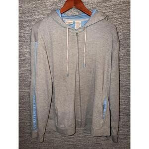 St. John's Bay Woman Zip Up Hoodie 2X Gray Blue Mesh Lined Athletic Sweatshirt